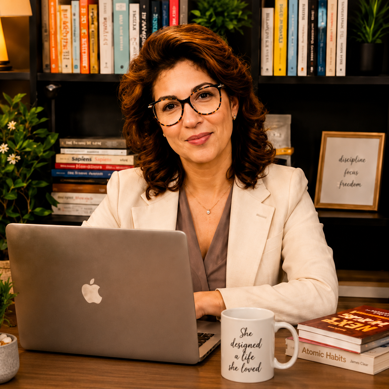 Phiroza Contractor at her desk